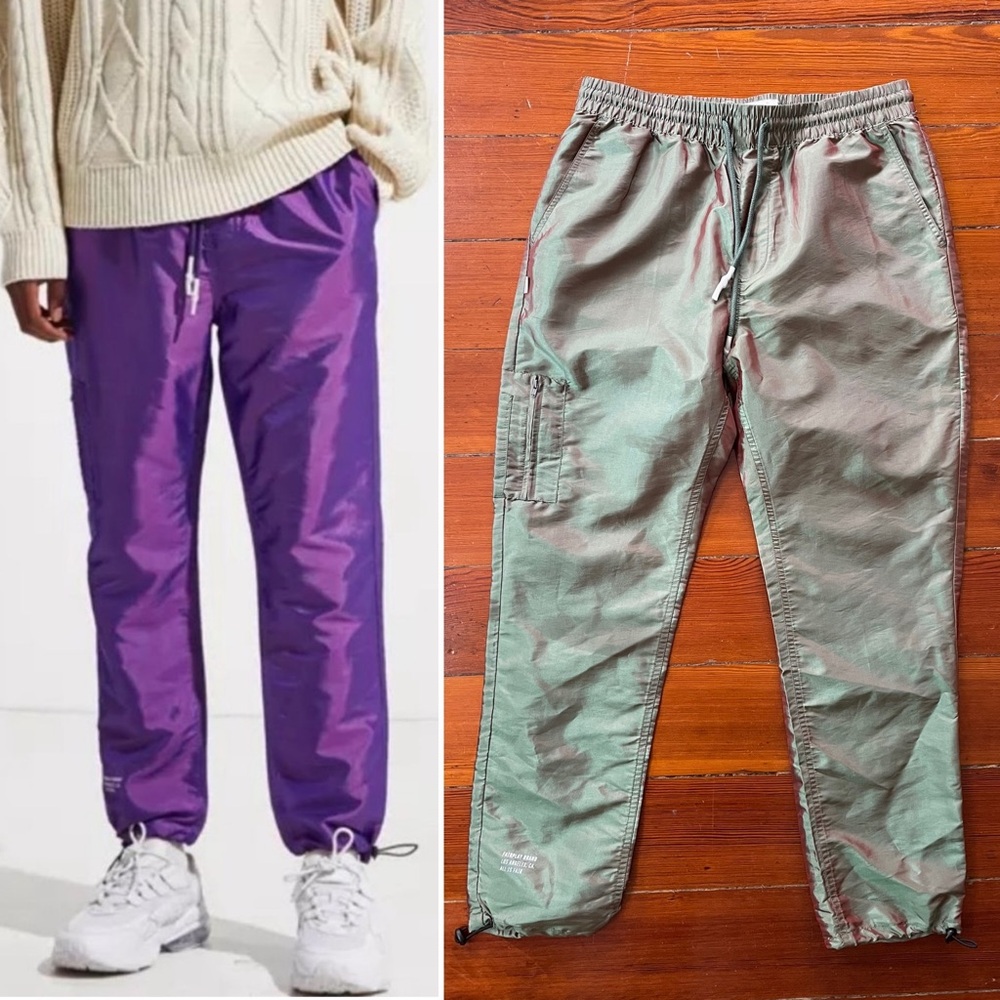 Fair Play Los Angeles Green & Brown Iridescent Windbreaker Jogger Pants - Sz 32